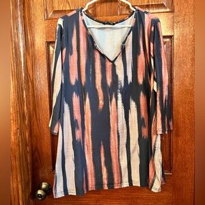 Bloomchic 18-20 Striped Pullover 3/4 Sleeve Top V Neck